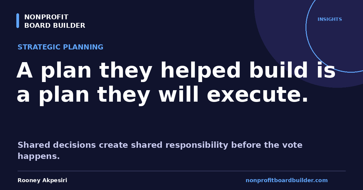 A plan they helped build is a plan they will execute. | Nonprofit Board Builder